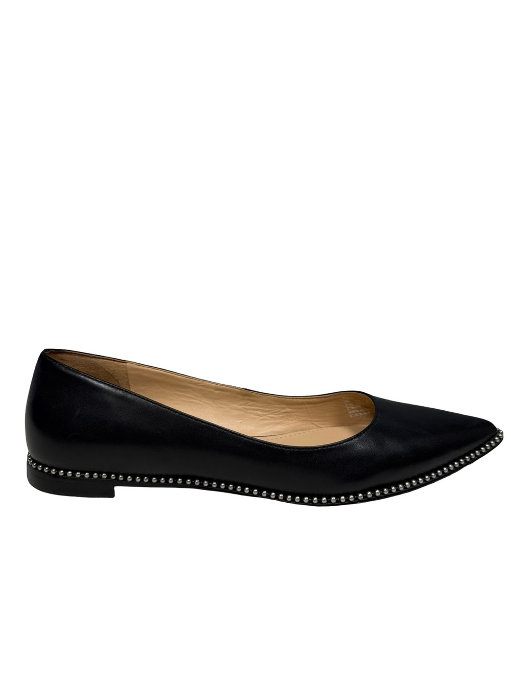 Coach Viviana Beadchain Women 6.5 Black Leather Pointed Toe Skimmer Ballet Flats - Picture 4 of 14